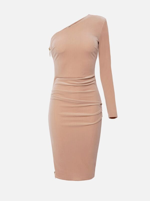 One-shoulder dress in velvet fabric